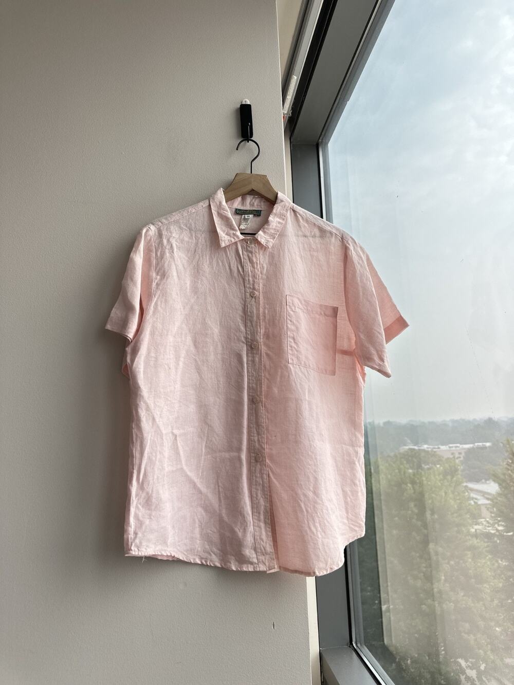 Vintage Carroll Reed Pink Linen Short Sleeve Button Up Shirt Classic Preppy S/M